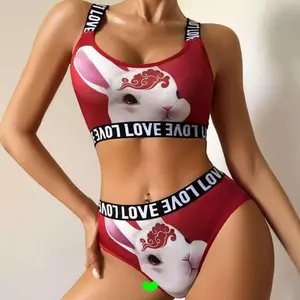 Bộ Đồ Lót In Hình Thỏ Dễ Thương Mỏng Full Cup Một Lớp Thoải Mái Chữ Dây Bộ Đồ Thể Thao