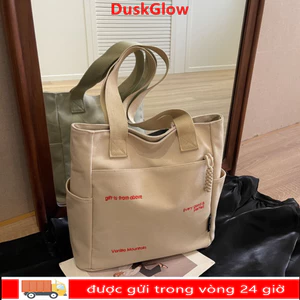 Túi đựng sách sinh viên DUSKGLOW, Túi đeo vai vải canvas hình vuông, Túi vải cầm tay