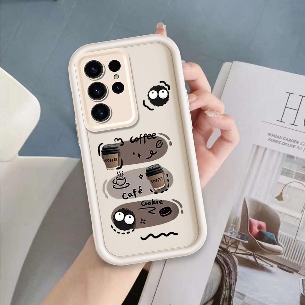 Ốp Lưng Cho Samsung S22 S23 S24 S25 S26 Ultra Hoạt Hình Silicone Bé Gái Mềm Vỏ Điện Thoại TPU Đen Bóng Than Thiên Thần Mắt Chống Sốc Ốp Lưng