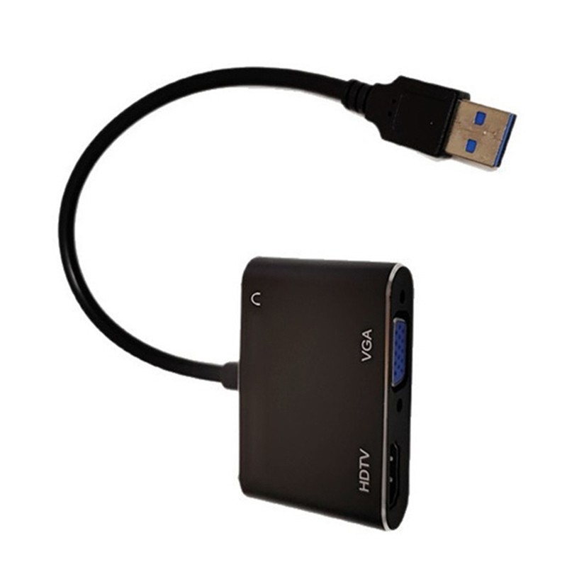Bộ chuyển đổi USB sang VGA HD 2 trong 1 1080P USB 3.0 sang -Cáp chuyển đổi đầu ra kép tương thích
