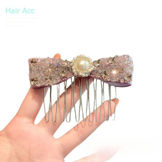 Màu Hồng Kim Cương Giả Nơ Ngọc Trai Chèn Lược Nữ Trán Tóc Nơ Tóc Tính Khí Thanh Lịch Cao Cấp Phụ Kiện Tóc Nữ
