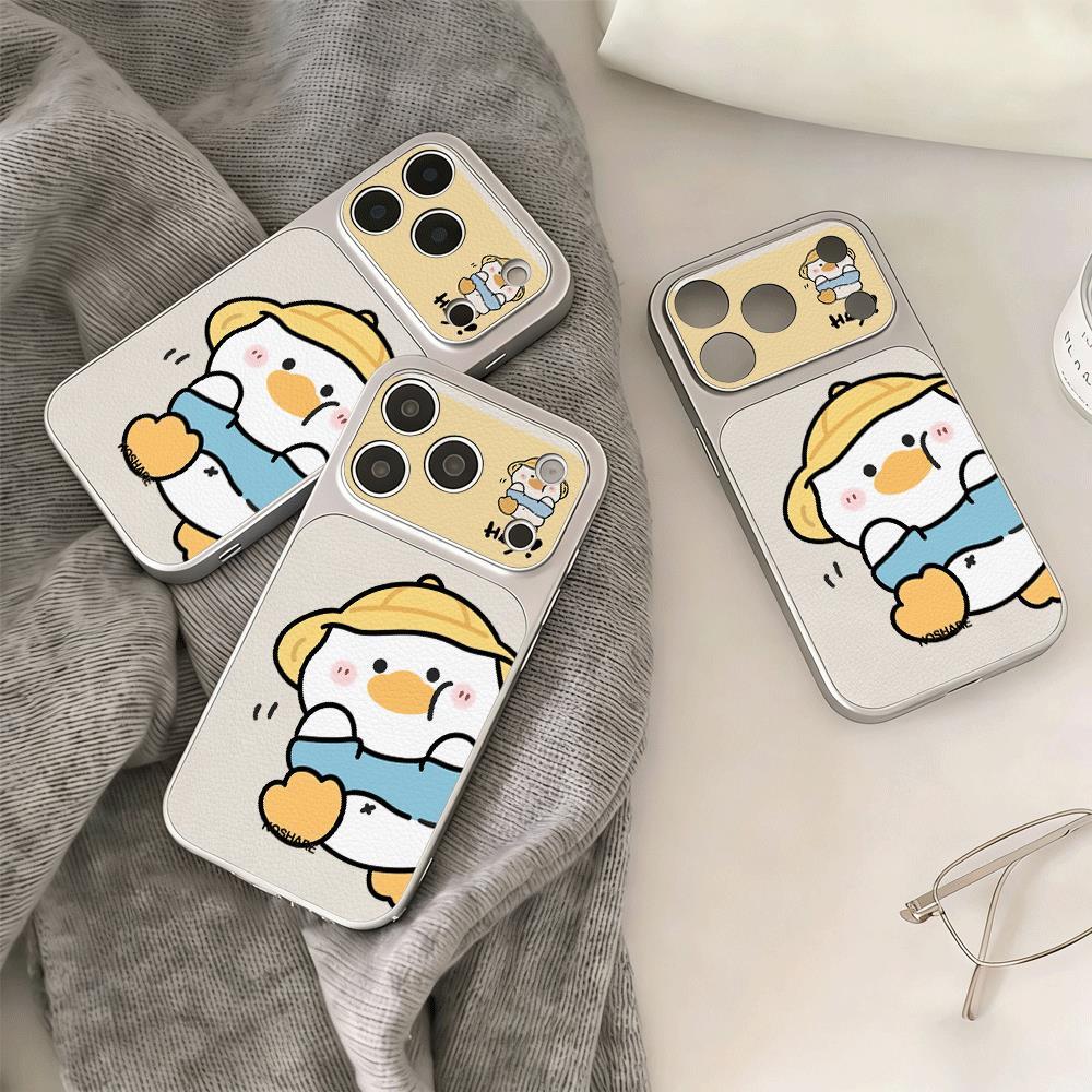 Vịt vàng nhỏ mũ vàng cho trường hợp iPhone 17pro iPhone 14/11/12pro giả da cảm giác