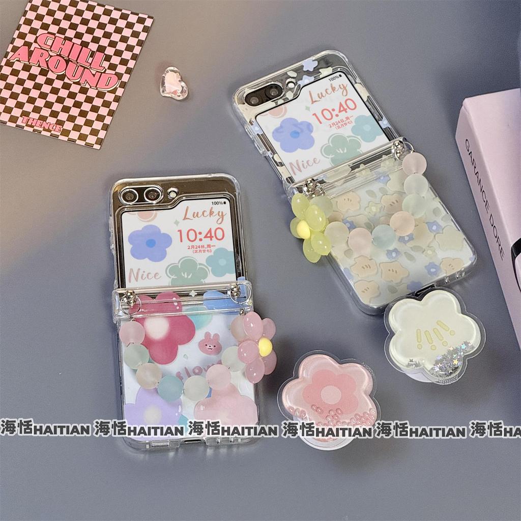 Tương thích với Ốp điện thoại Samsung Galaxy ZFlip7 ZFlip6 Flowers bao gồm dây buộc và vỏ cứng gấp cho vỏ bảo vệ ZFlip 7 6 5 4 3 5G