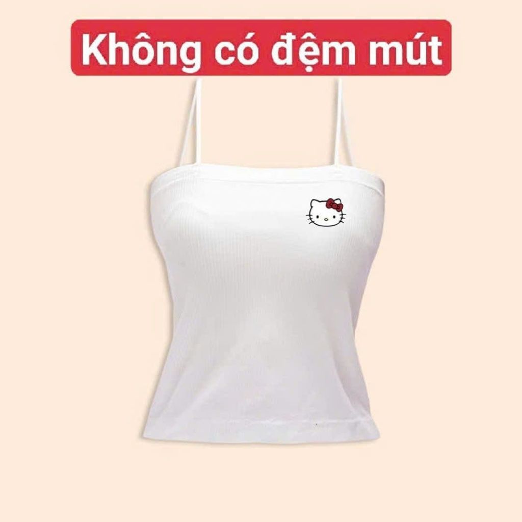 [ MỞ BÁN GIẢM 60% ] áo bún 2 dây  gân tăm mềm mịn co giãn -hình mèo kityyyty -chang3158