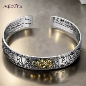AqToCna Sáng Tạo Cá Tính Châm Ngôn Trái Tim Kinh Pixiu Mở Vòng Tay Nam Nữ Trang Sức Phụ Kiện AqToCna