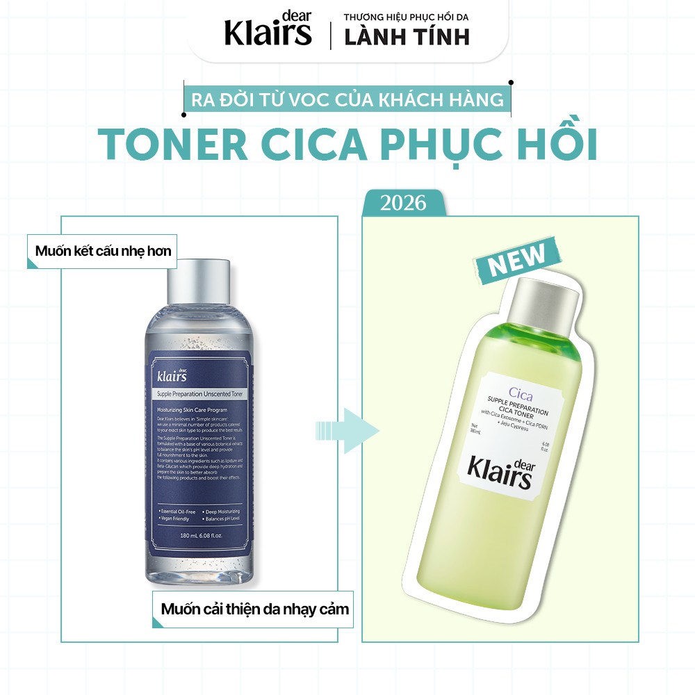 [ĐQ] Nước hoa hồng Dear Klairs Supple Preparation Cica Toner 180ml