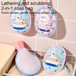 Túi đựng xà phòng thanh Lưới mịn hai mặt dễ thương có dây buộc Túi đựng xà phòng để giặt toàn thân cho khách sạn du lịch Phòng tắm gia đình jiwvn