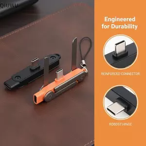 Bộ chuyển đổi QIUWU 240W Type C 2 In1 hỗ trợ sạc nhanh và đồng bộ hóa dữ liệu với giá đỡ tích hợp cho cuộc gọi Video và phim.