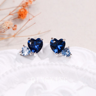 Châu Âu Mỹ ins Phong Cách Mới Tình Yêu Đỏ Corundum Zircon Tình Yêu Trái Tim Bông Tai Nữ