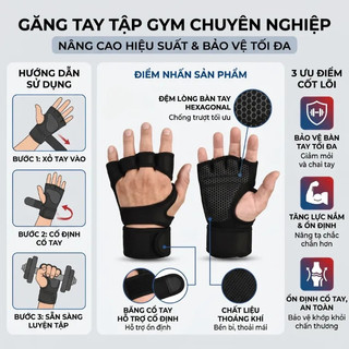 Găng tay thể thao hở ngón cho nam nữ tập gym Chống trượt, cầm chắc tay,Chất liệu Silicon