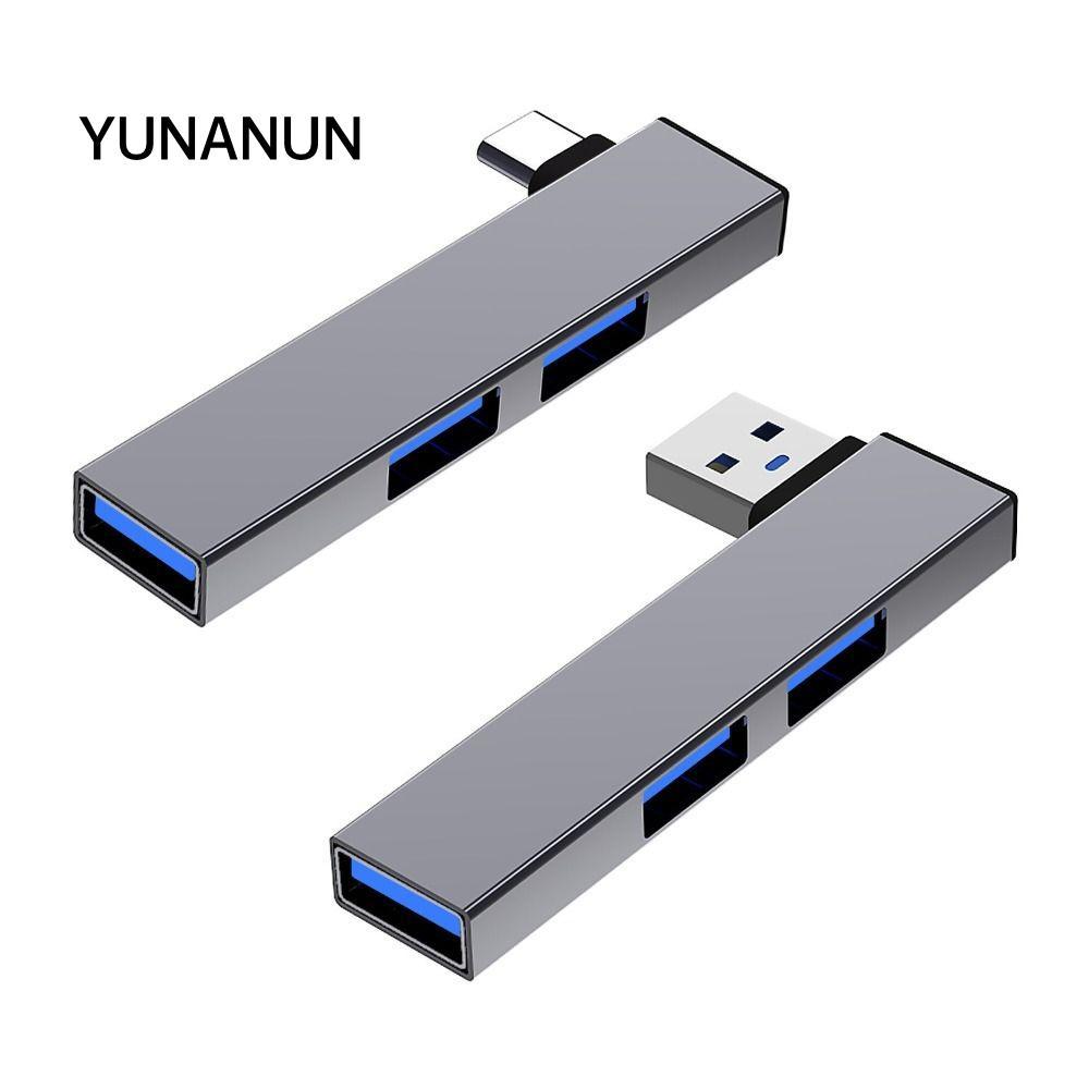Yunaun USB-C HUB, Bộ chia khuỷu tay 3 TRONG 1 Type-C, Bộ chuyển đổi máy tính xách tay hợp kim nhôm tốc độ cao đa năng Phụ kiện máy tính