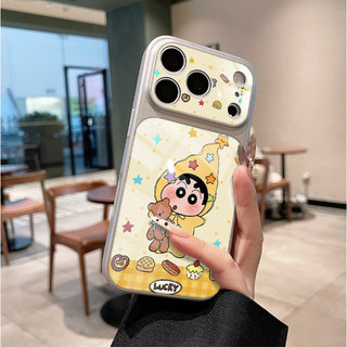 Phim hoạt hình dễ thương Ống kính ngôi sao nhỏ màu vàng Crayon Shin-chan Vỏ điện thoại da mềm cho iPhone 17Promax 12 13 14 15 16 Pro Max 11 15Plus Vỏ điện thoại di động nữ chống sốc