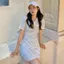 Ngực Váy đẹp Phiên bản Hàn Quốc Mùa hè Sinh viên Ve áo Phong cách nhẹ nhàng Đầm sọc thời trang nữ cao cấp mỏng hơn tay ngắn