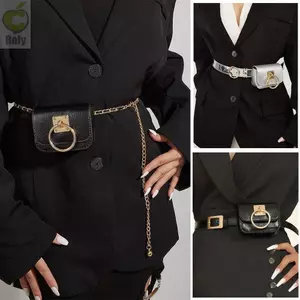 Túi đeo thắt lưng cổ điển dành cho nữ ROLY, Ví thắt lưng du lịch Vuông Gothic Fanny Packs, Da PU Đa năng Phong cách Y2K Thắt lưng khóa kim loại