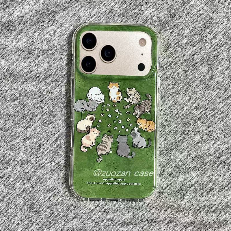 Ốp điện thoại hình mèo đáy xanh Giá đỡ từ tính Apple 17 15pro14 / 13iPhone16 Vỏ bảo vệ hợp thời trang 12 Vỏ bảo vệ phong cách mới