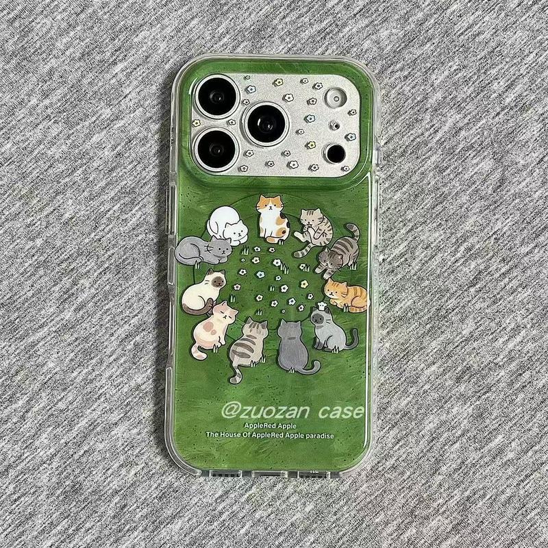 Ốp điện thoại hình mèo đáy xanh Giá đỡ từ tính Apple 17 15pro14 / 13iPhone16 Vỏ bảo vệ hợp thời trang 12 Vỏ bảo vệ phong cách mới