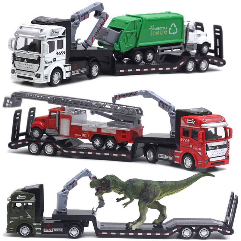 PNPIA- Xe vận chuyển phẳng thành phố hợp kim 1: 50, Nhiều xe kéo, Mẫu xe 33CM, Thang mây Tru, Máy xúc