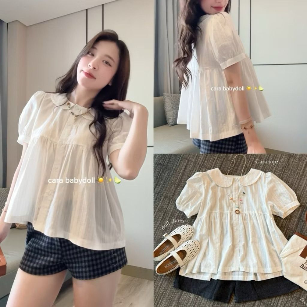 (ẢNH OLDSCHOOL) Áo babydoll cổ sen tay chuông CARA TOP M6009 - SamHi Closet