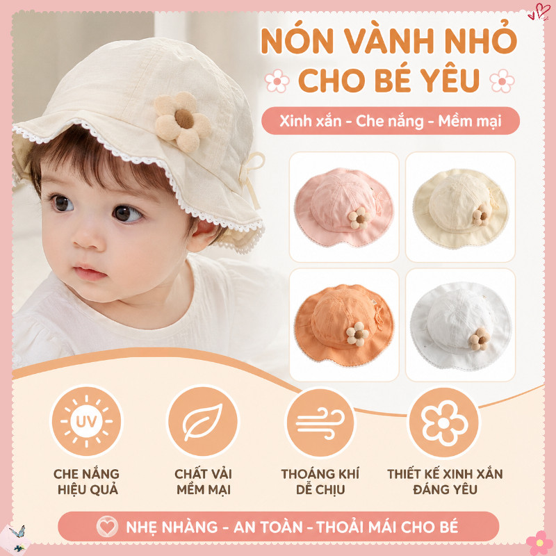 Mũ Trẻ Em Vành Rộng – Chống Nắng, Che Gáy, Chất Liệu Thoáng Mát, Phù Hợp Cho Bé 1-3 Tuổi đi Chơi Mùa Hè