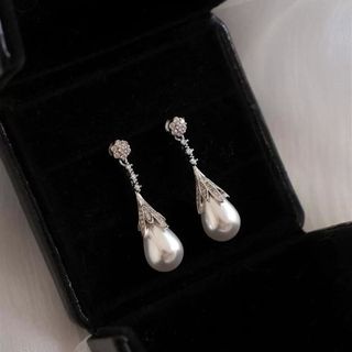 Bạc 925 Pháp Retro Giọt Nước Ngọc Trai Bông Tai Ánh Sáng Sang Trọng Cao Cấp Tính Khí Bông Tai Mặt Dây Chuyền Niche Bông Tai Nữ