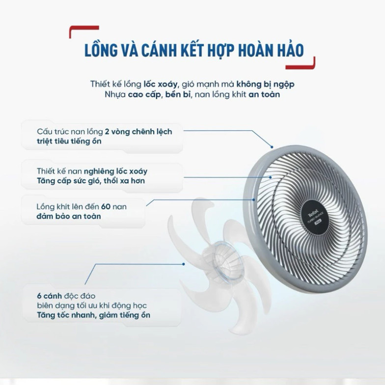 Quạt sàn Tefal Turbo Silence Plus 80W  6 Cánh - Chế độ yên tĩnh - Làm mát nhanh - Bảo hành 24 tháng