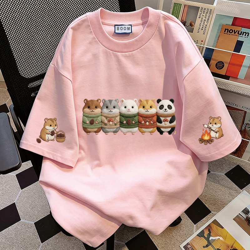 BOOM Áo thun nữ kiểu hàn quốc form rộng tay lỡ cổ tròn cotton Mát-Hè hot trend in cách dễ thương Áo phông form vừaV061