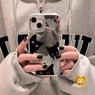 Ốp Điện Thoại Gương Mèo Đen Hoạt Hình Dễ Thương Cho Motorola Moto Edge 70 60 Fusion Plus 60S Pro X70 Air G100 G100S G86 G82 G77 G67 G57 Power G56 G52 G06 Vỏ Ngộ nghĩnh Chống Sốc