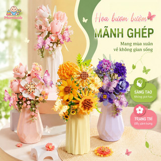 Khối xây dựng hoa DIY – hướng dương, bướm – Cắm hoa bó, có bình – Trang trí nhà cửa, quà tặng bé gái, dễ lắp ráp