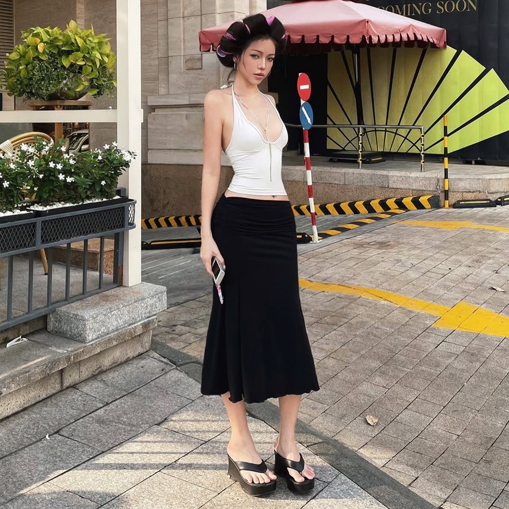 Cutenew Thời Trang Thường Ngày Xe Tăng Áo Người Phụ Nữ Buộc Dây Cổ Thấp Hình Dạng Không Lưng Eo Nhìn Mỏng Hơn Phong Cách Đường Phố Mùa Hè Cổ Điển Áo