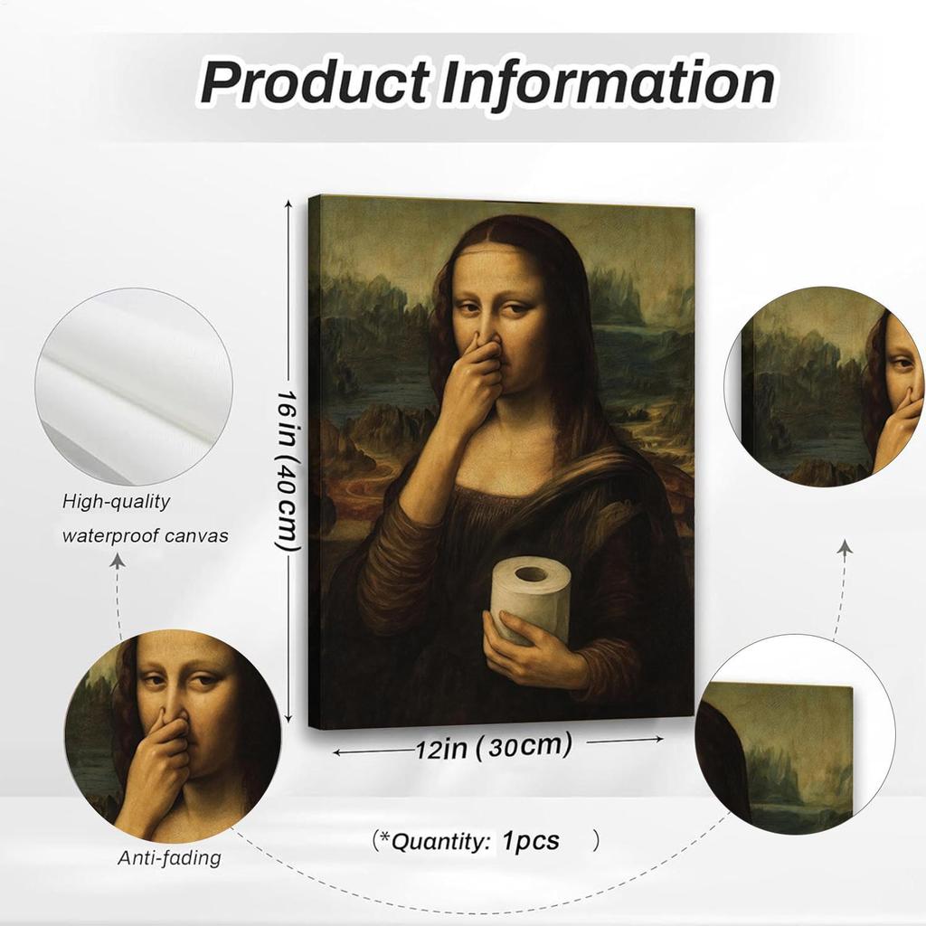 Ngộ nghĩnh Mona Lisa Phòng Tắm Canvas Treo Tường Nghệ Thuật Pinching Mũi Trang Trí Tường Mona Lisa Tranh Cổ Điển Hình Ảnh Cho Trang Trí Nhà mueadsyvn