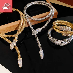 Vòng cổ nữ phong cách châu Âu và Mỹ retro, hình con rắn với kim cương đính từ tính, phù hợp nhiều dịp
