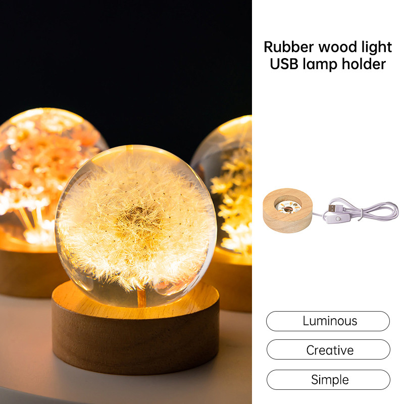 🌤️COD🌤️Đế đèn LED hình cầu pha lê phát sáng, đế gỗ phát sáng, giá đỡ đèn USB, đế đèn ngủ nhỏ.