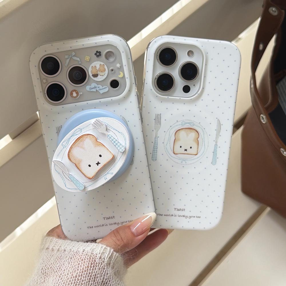 Vỏ cứng Tương thích với iPhone 13 14 14Pro 14ProMax 15 15Pro 15ProMax 16 16Pro 16ProMax 17 17Pro 17ProMax Vỏ nam châm họa tiết bánh mì chấm bi