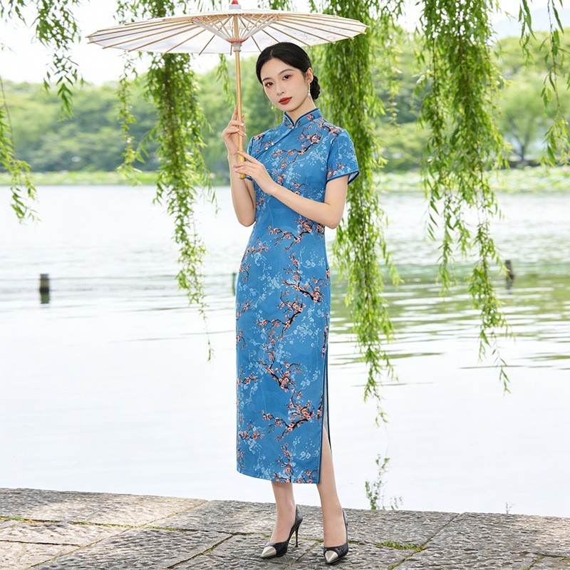 Váy sườn xám dài cải tiến, phù hợp mặc hàng ngày và dự tiệc, phong cách thanh lịch
