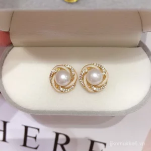 Bông tai ngọc trai tự nhiên thiết kế tổ chim vàng 18K, bạc 925, dành cho nữ