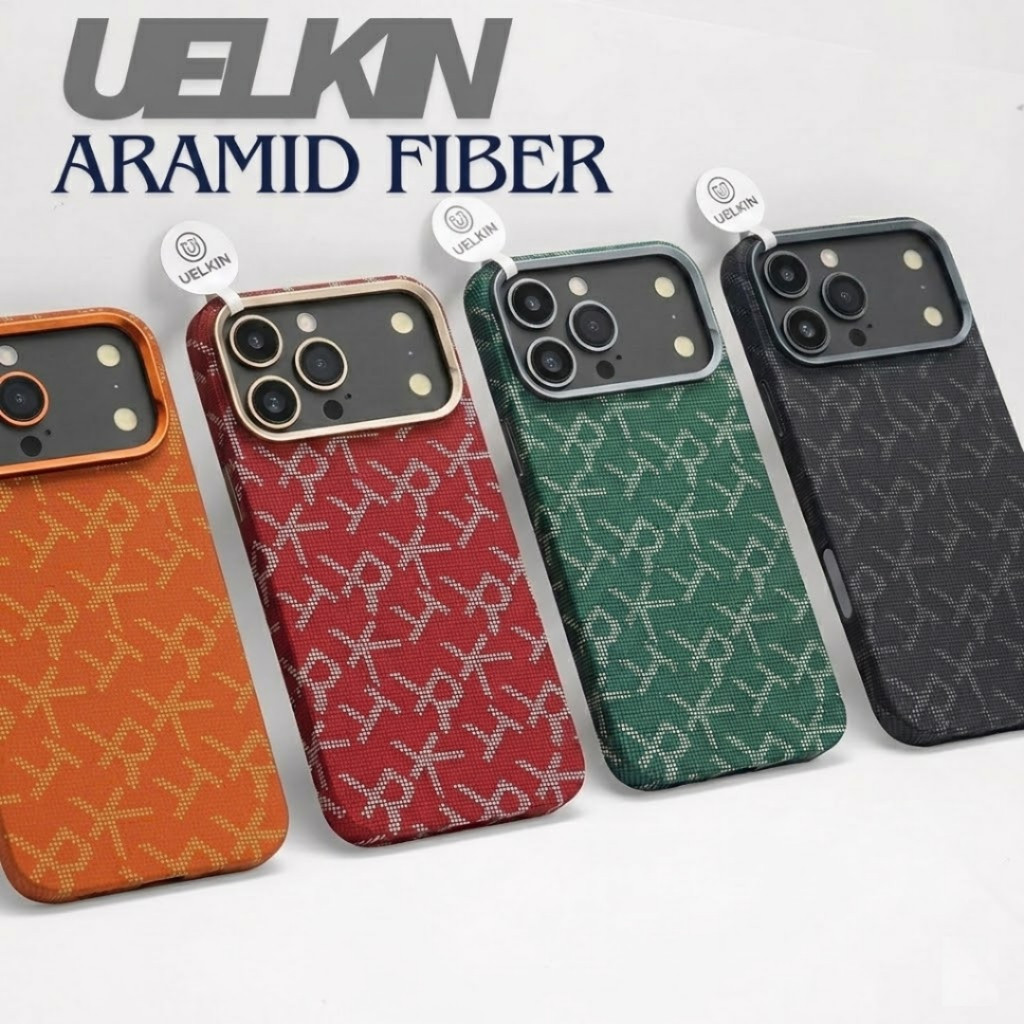 [Chính Hãng] Ốp Lưng Họa Tiết UELKIN ARAMID FIBER Cho iPhone 17 Pro Max - Vân Dệt Chống Sốc, Vòng Từ Tính Sạc Không Dây