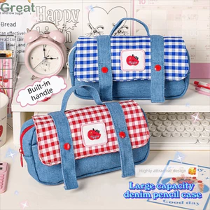 Bút Chì GREA, Túi Đựng Bút Chì Dung Tích Lớn Denim, Văn Phòng Phẩm Trường Học Đa Năng Có Thể Gập Lại Kawaii Học Sinh Văn Phòng Phẩm