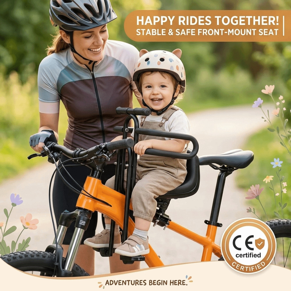 Ghế trẻ em phía trước FEDAOG cho xe đạp địa hình MTB, tay vịn tiện lợi và đệm điều chỉnh được, an toàn khi đi xe.