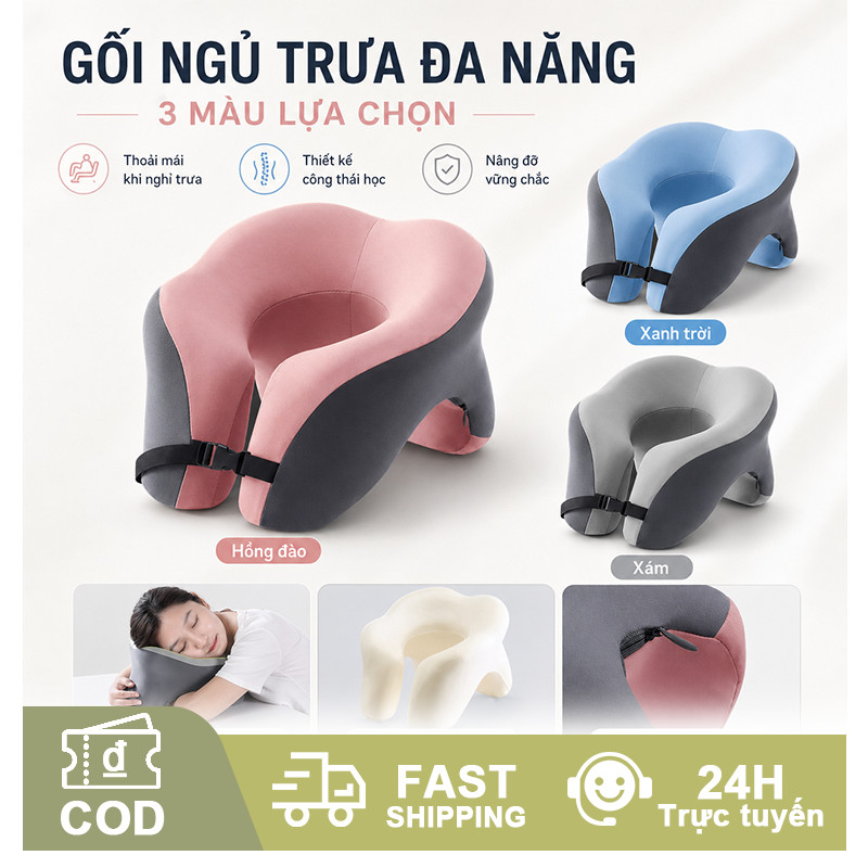 Gối chữ U memory foam cao cấp, hỗ trợ cổ chống đau mỏi, dùng làm gối ngủ trưa văn phòng & du lịch, êm ái thoáng khí