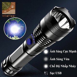 Đèn pin sạc USB chống nước dùng pin Lithium 18650, phù hợp cắm trại và tình huống khẩn cấp