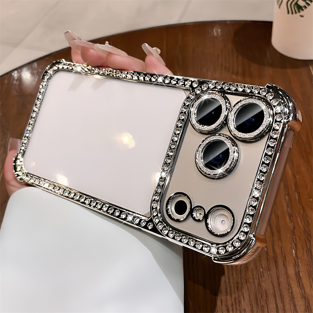 Ốp điện thoại trong suốt chống rơi kim cương Flash cho iPhone 17 Pro Max 16 13 14 15 pro max Bao gồm tất cả bảo vệ ống kính máy ảnh vỏ mềm Vỏ bảo vệ vỏ điện thoại