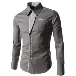 Áo sơ mi nam dài tay slim-fit, cổ đứng, màu sắc tương phản, thiết kế thời trang với nút bấm