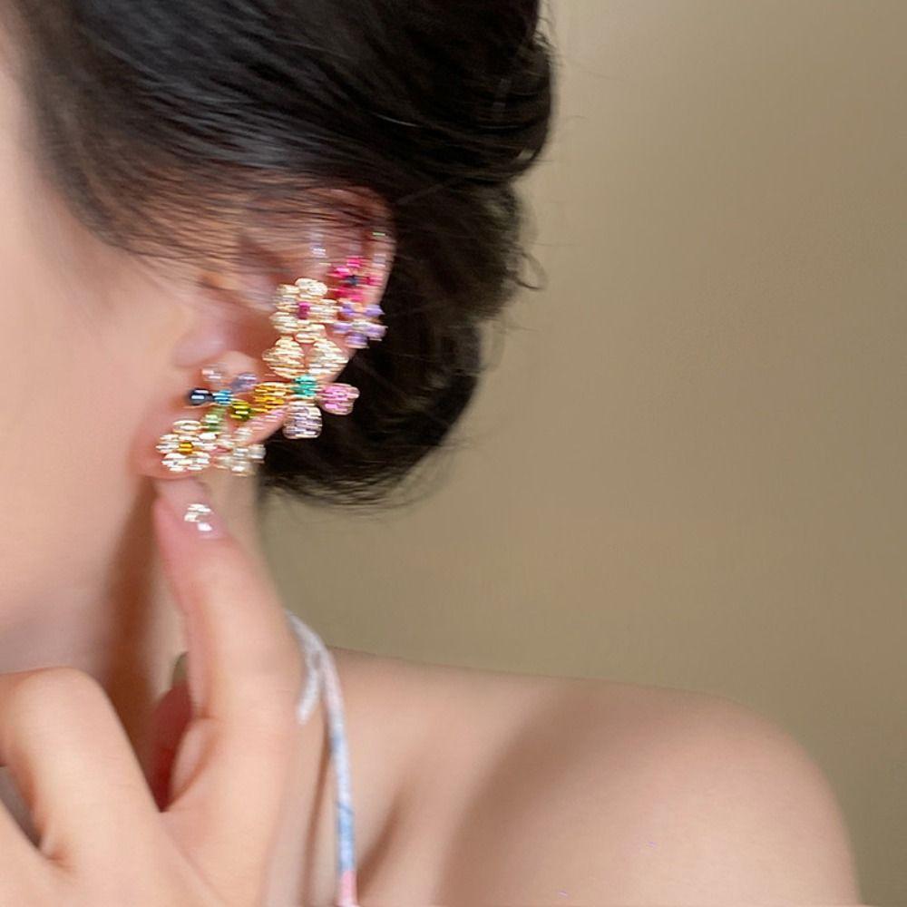 Móc tai dài IFANIN hoa nhiều màu sắc, thiết kế sang trọng từ hợp kim thời trang