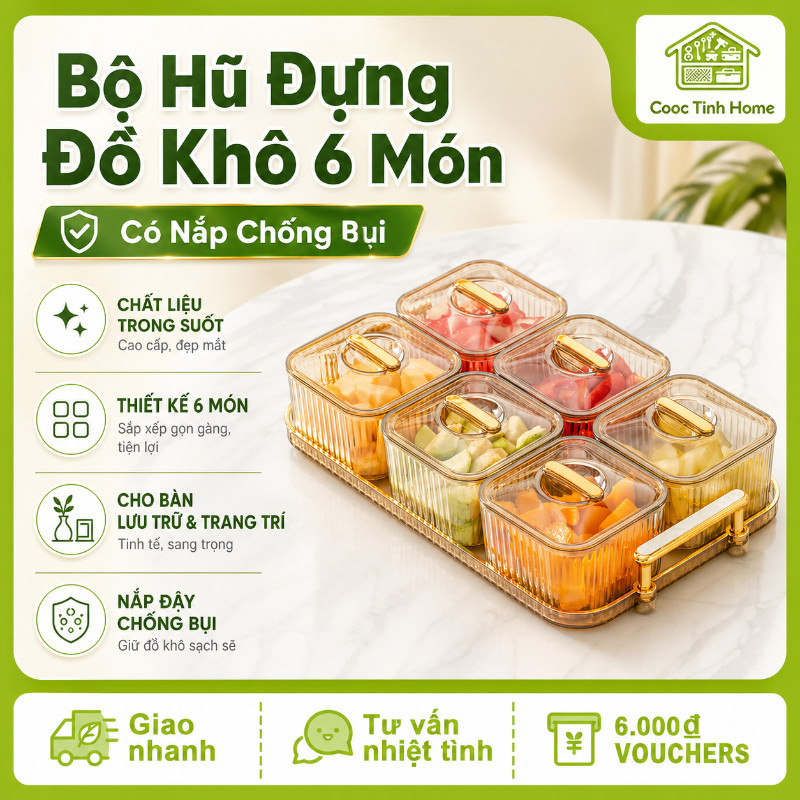 Khay đựng bánh kẹo có nắp – Phong cách sang trọng nhẹ, chia ngăn lưới, để bàn trà, kẹo, snack, cao cấp, chống bụi