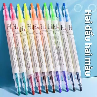 Bút highlight dạ quang 2 đầu màu tươi sáng phản quang tốt đánh dấu nhớ dòng pastel học tập an toàn