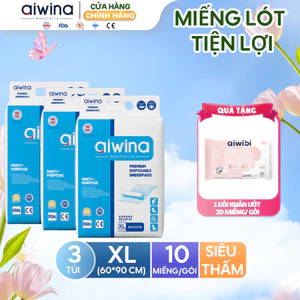 Combo 3 Miếng lót vệ sinh tiện lợi Aiwina size XL (60 x 90 cm) túi 10 miếng