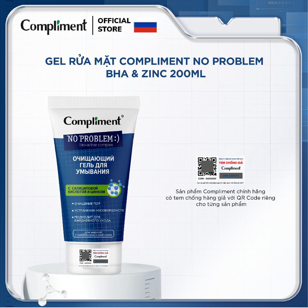 Gel rửa mặt BHA Compliment No Problem làm sạch sâu, giảm viêm, giảm mụn 200ml
