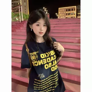 Áo thun ngắn tay in chữ cỡ lớn dành cho nam nữ sinh viên mùa hè phong cách mới Áo cặp đôi dáng rộng
