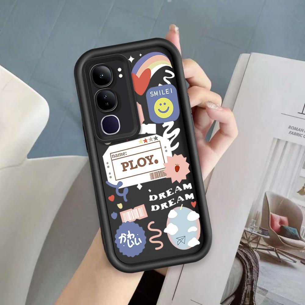 Ốp Lưng Cho VIVO Y19S Pro Y29 4G Hoạt Hình Silicon Mềm Vỏ Điện Thoại TPU Nhãn Nụ Cười Hoa Thiên Thần Mắt Mặt Sau Chống Sốc