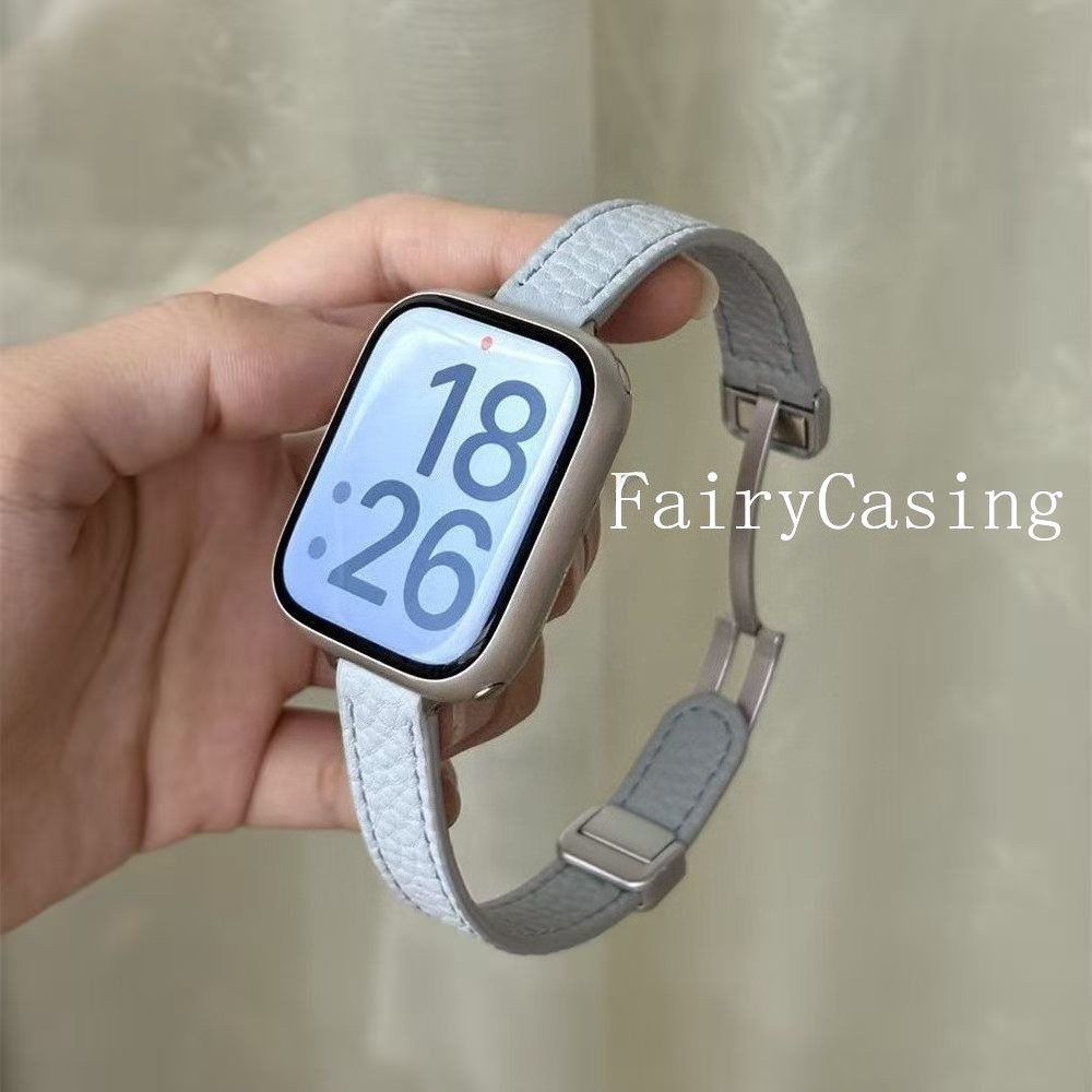 Dây da vải thiều cho iWatch Ultra S11 10 9 8 7 6 5 4 Dây đeo vòng tay cho Apple Watch 38 40 41 42 45 46mm 49mm Dây đeo